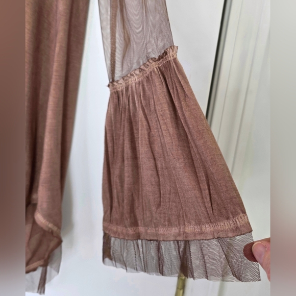 POL Cocoa (Brown) Long-Sleeve Tunic Sheer Mesh Sleeve, Cuff and Hem Size M - Picture 4 of 9
